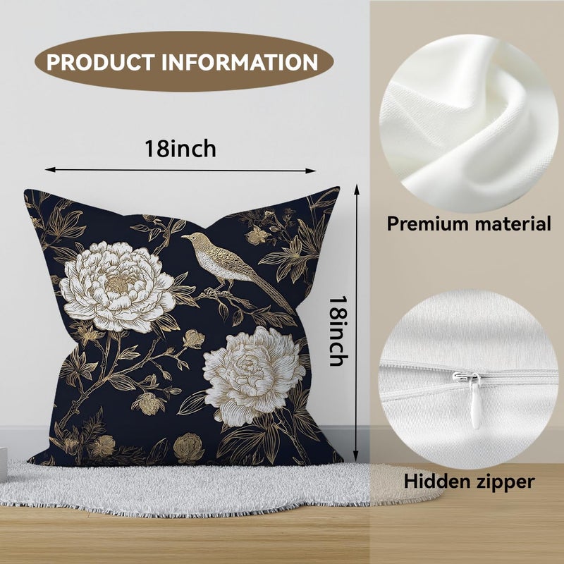 RBAFAO Vintage Floral Throw Pillow Covers, Vintage Flower Pattern Double Sided Cushion Cover, Indoor and Outdoor Home Art Decor Pillowcase for Sofa or Bedroom Decor 18x18inches (Flower&Bird, 18x18inches) - Image 2